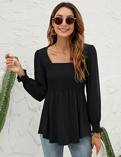 Lomon Square Neck Babydoll Tunic Top