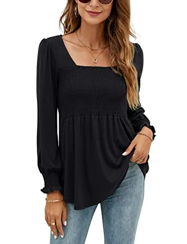 Lomon Square Neck Babydoll Tunic Top