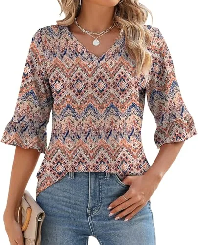 Lomon Floral Eyelet Bell Sleeve Tunic