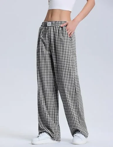 Lomon Gingham Boxer Wide Leg Pants