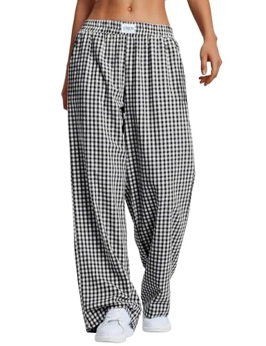 Lomon Gingham Boxer Wide Leg Pants