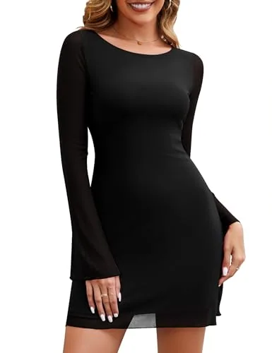 Lomon Mesh Bell Sleeve Mini Dress