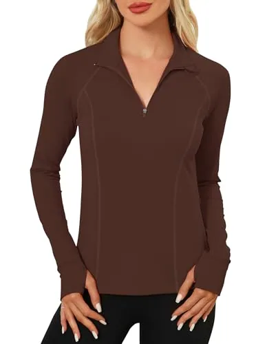 Lomon Brushed Quarter Zip Thumb Hole Top